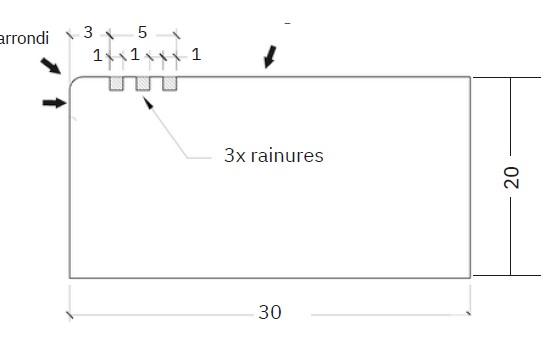 30 x 20 x 100 - arrondi 3 rainures