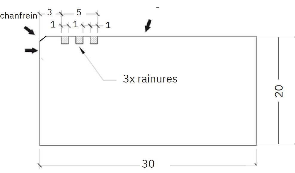 30 x 20 x 100 - chanfrein 3 rainures