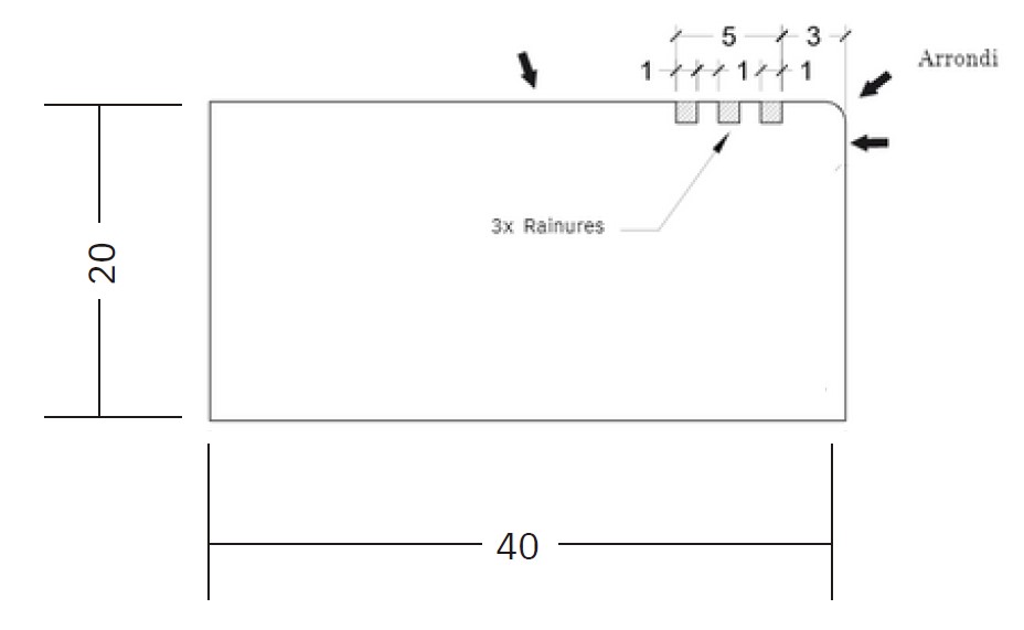 40 x 20 x 100 - arrondi 3 rainures